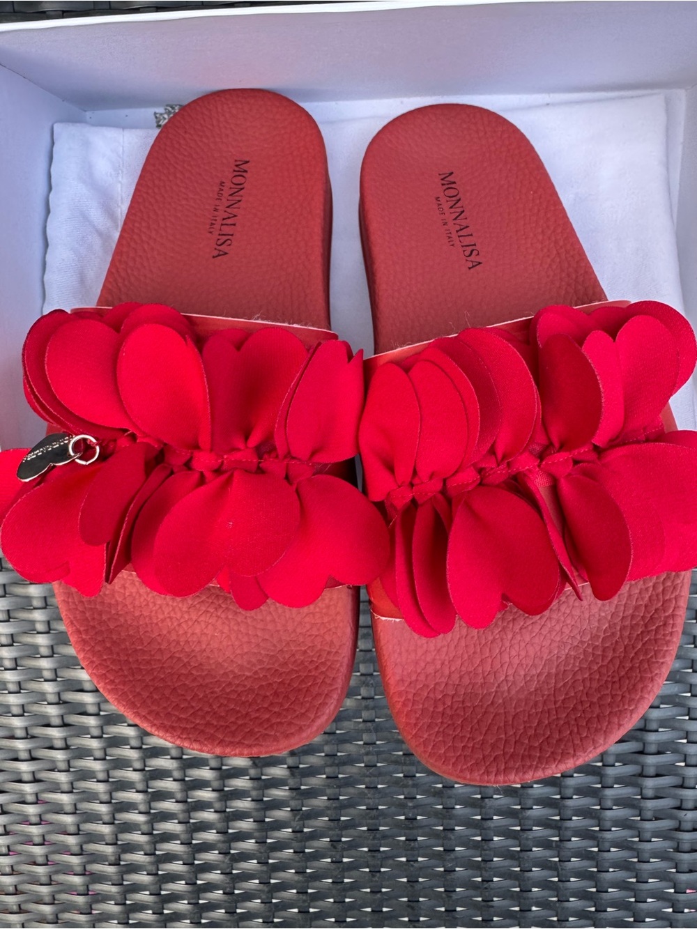 Monnalisa Girls Red Floral Slides, Made in Italy, Size 35/ US Girls 4 New